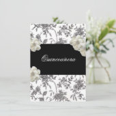 Elegante uitnodiging voor Quinceanera in zwart en  (Staand voorkant)