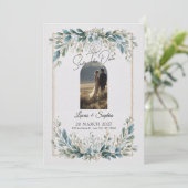 Elegante uitnodiging voor 'Save the Date' in blauw (Staand voorkant)