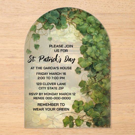Elegante uitnodiging voor St. Patrick's Day met gr (Voorkant)
