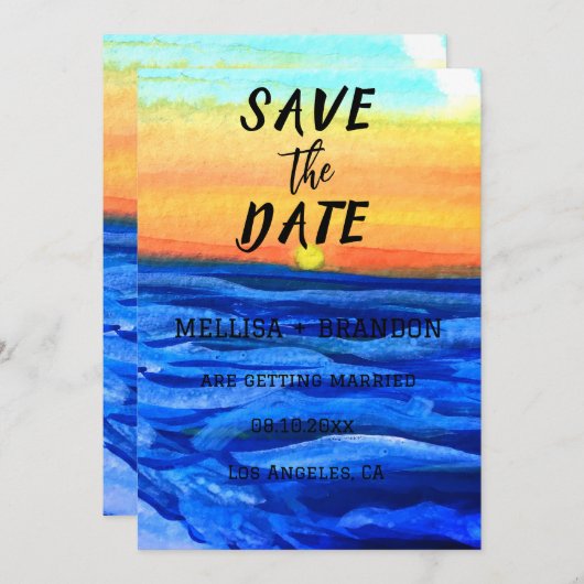 Elegante uitnodiging voor strand bij zonsondergang (Voorkant / Achterkant)