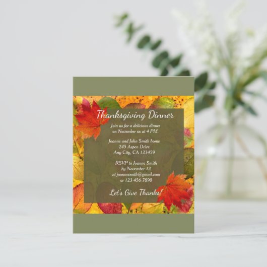 Elegante uitnodiging voor Thanksgiving Day diner (Staand voorkant)