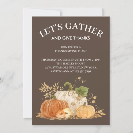 Elegante uitnodiging voor Thanksgiving-diner (Voorkant)
