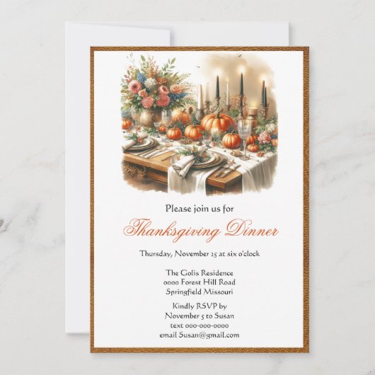 Elegante uitnodiging voor Thanksgiving-diner (Voorkant)