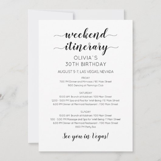 Elegante uitnodiging voor weekend verjaardagsprogr (Voorkant)