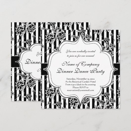 Elegante uitnodiging voor zwart-wit formeel diner  (Voorkant / Achterkant)