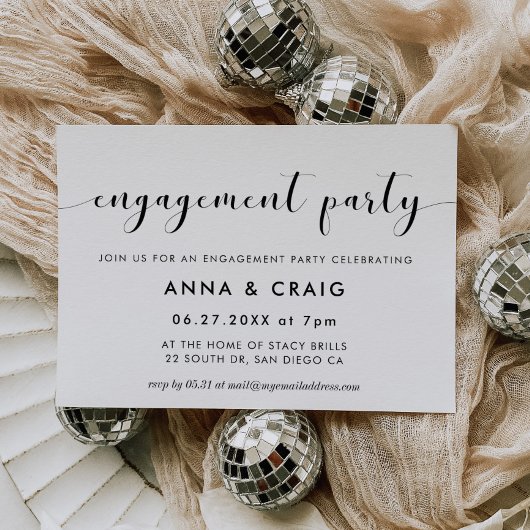 Elegante uitnodiging voor zwart-wit verlovingsfees