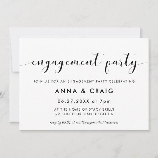 Elegante uitnodiging voor zwart-wit verlovingsfees (Voorkant)