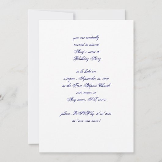 Elegante uitnodigingen in reliëfdruk Blauwe Scroll (Achterkant)