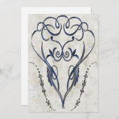 Elegante uitnodigingen in reliëfdruk Blauwe Scroll (Voorkant / Achterkant)