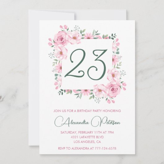 Elegante uitnodigingen voor 23e verjaardag Bloem R (Voorkant)