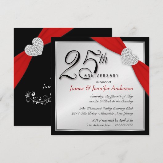 Elegante uitnodigingen voor 25-jarig huwelijksjubi (Voorkant / Achterkant)