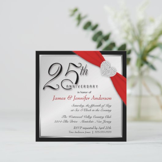 Elegante uitnodigingen voor 25-jarig jubileumfeest (Staand voorkant)