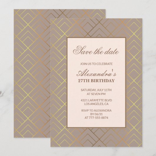 Elegante uitnodigingen voor 27e verjaardag Save th (Voorkant / Achterkant)