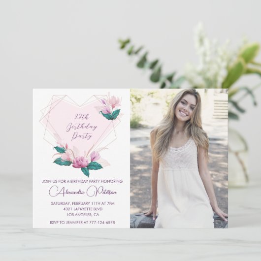 Elegante uitnodigingen voor 29e verjaardag Floral  (Staand voorkant)