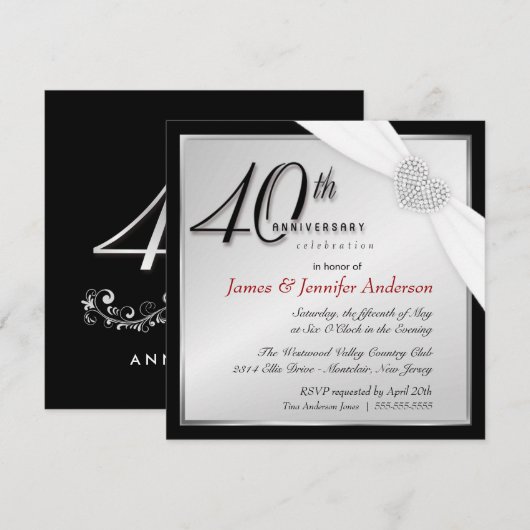 Elegante uitnodigingen voor 40-jarig jubileumfeest (Voorkant / Achterkant)
