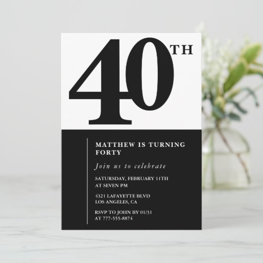 Elegante uitnodigingen voor 40ste verjaardag Chic (Staand voorkant)
