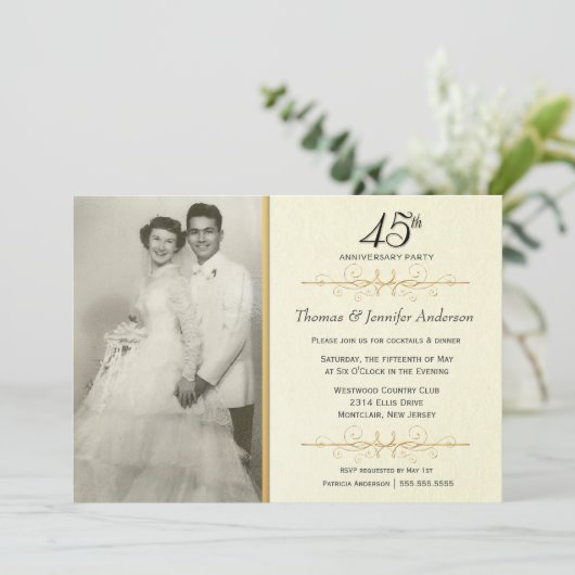 Elegante uitnodigingen voor 45-jarig huwelijksjubi (Staand voorkant)