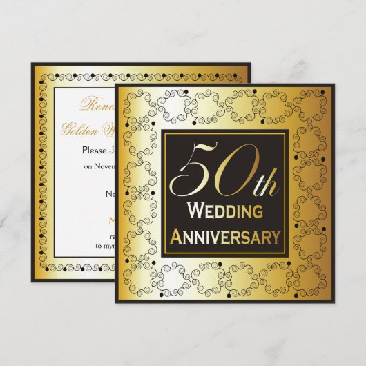 Elegante uitnodigingen voor 50-jarig huwelijksjubi (Voorkant / Achterkant)