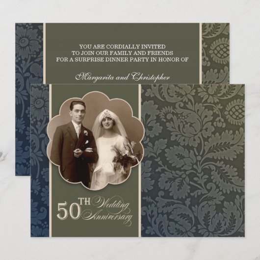 Elegante uitnodigingen voor 50-jarig huwelijksjubi (Voorkant / Achterkant)