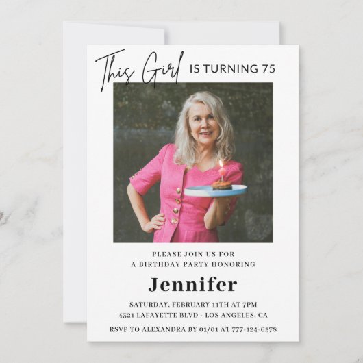 Elegante uitnodigingen voor 75e verjaardag Foto Mo (Voorkant)