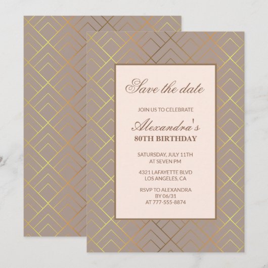 Elegante uitnodigingen voor 80ste verjaardag Save (Voorkant / Achterkant)