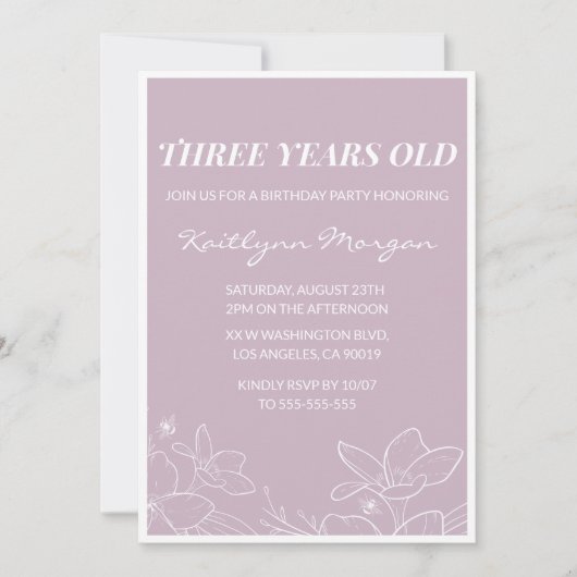 Elegante uitnodigingen voor de 3e verjaardag Moder (Voorkant)