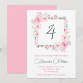 Elegante uitnodigingen voor de 4e verjaardag Flora (Voorkant / Achterkant)