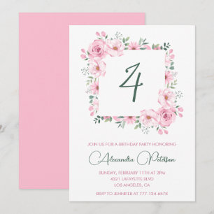 Elegante uitnodigingen voor de 4e verjaardag Flora