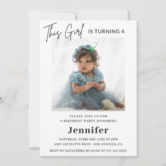 Elegante uitnodigingen voor de 4e verjaardag Foto  (Voorkant)