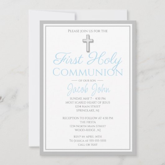 Elegante uitnodigingen voor de eerste heilige comm (Voorkant)