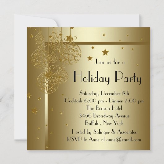 Elegante uitnodigingen voor een zwart-gouden kerst (Voorkant)