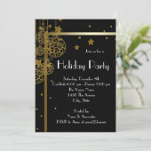 Elegante uitnodigingen voor een zwart-gouden kerst (Staand voorkant)