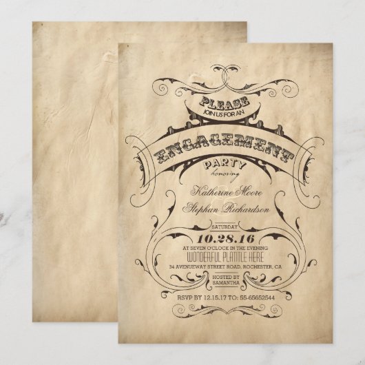Elegante Uitnodigingen voor Engagement Party (Voorkant / Achterkant)