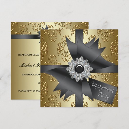 Elegante uitnodigingen voor Gold Engagement Party (Voorkant / Achterkant)
