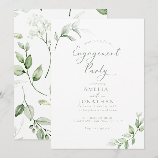 Elegante uitnodigingen voor Green Engagement Party (Voorkant / Achterkant)