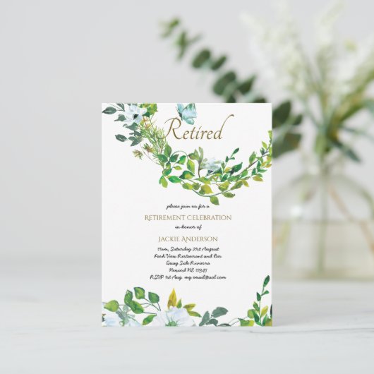 Elegante UITNODIGINGEN voor PENSIONERING Botanisch (Staand voorkant)