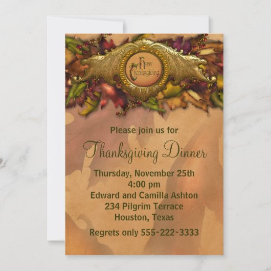 Elegante uitnodigingen voor Thanksgiving dinerfees (Voorkant)