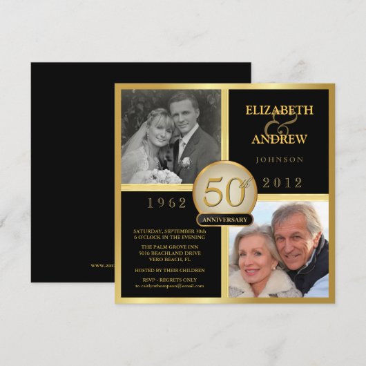 Elegante uitnodigingskaarten voor 50-jarig huwelij kaart (Voorkant / Achterkant)
