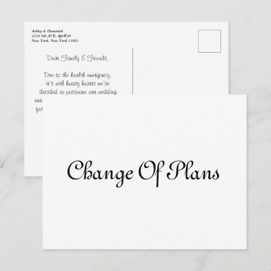 Elegante uitstel bruiloft script  aankondigingskaart (Voorkant / Achterkant)