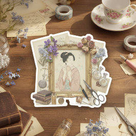 Elegante Ukiyoe-Collagekunst – Oude JP-schoonheid Sticker