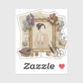 Elegante Ukiyoe-Collagekunst – Oude JP-schoonheid Sticker (Vel)