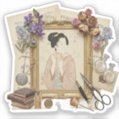 Elegante Ukiyoe-Collagekunst – Oude JP-schoonheid Sticker (Voorkant)