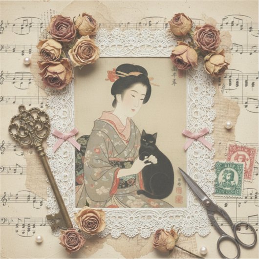 Elegante Ukiyoe-Collagekunst – Oude JP-schoonheid Sticker (Voorkant)