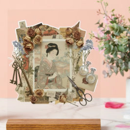 Elegante Ukiyoe-collagekunst – Vintage JP-schoonhe Acryl Bord