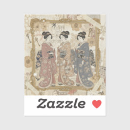 Elegante Ukiyoe-collagekunst – Vintage JP-schoonhe Sticker