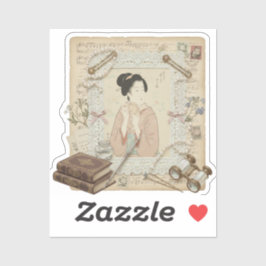 Elegante Ukiyoe-collagekunst – Vintage JP-schoonhe Sticker