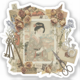 Elegante Ukiyoe-collagekunst – Vintage JP-schoonhe Sticker