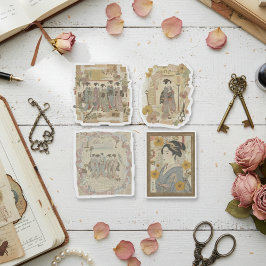 Elegante Ukiyoe-collagekunst – Vintage JP-schoonhe Sticker