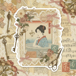 Elegante Ukiyoe-Collagekunst – Vintage JP Schoonhe Sticker