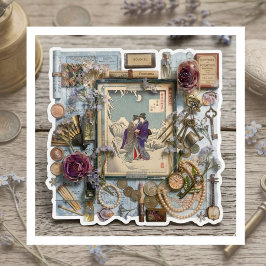 Elegante Ukiyoe-Collagekunst – Vintage JP-schoonhe Sticker